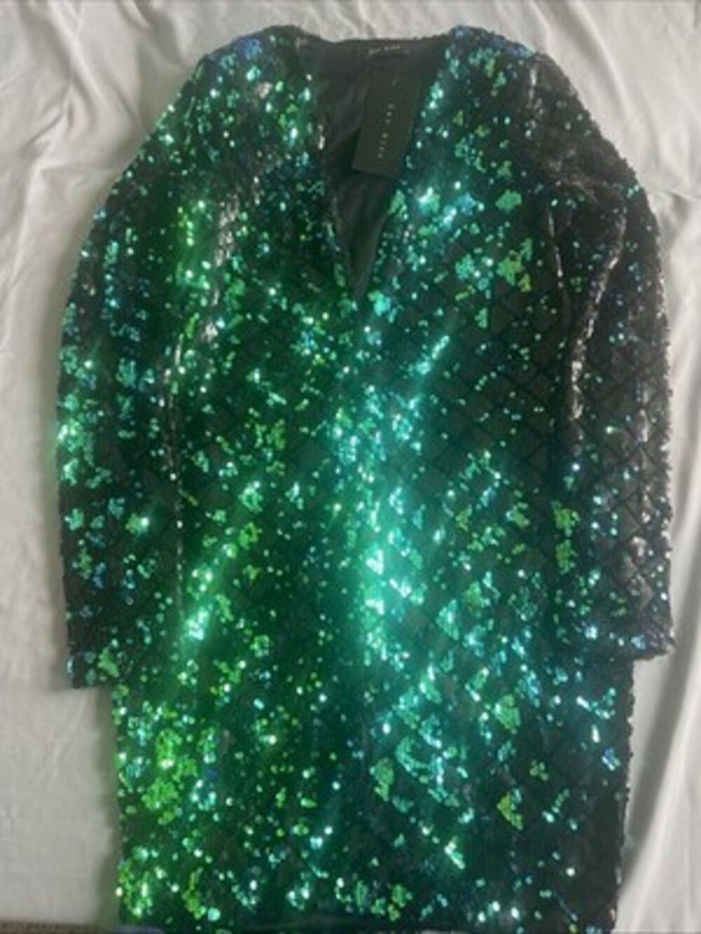 SEQUIN LAC BLEU WOMEN'S JADE BLACK DRESS SIZE L PLUNGING NECKLINE LINED PARTY